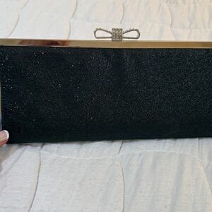 INC International Concepts Elegant Black Glitter Clutch